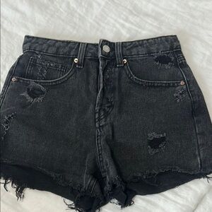 Black High-Waisted Jean Shorts with Distressed Hem